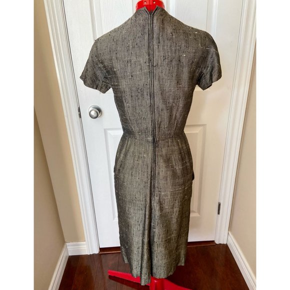 Vintage 960s “Samuel Winston by Roxanne” Grey Houndstooth Mad Men pencil dress - Picture 2 of 4